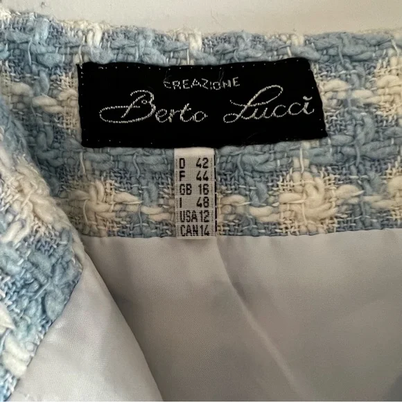 Vintage 90s Y2K Berto Lucci Made in Italy Barbiecore Baby Blue Tweed Mini Skirt - Picture 10 of 13